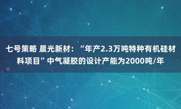 七号策略 晨光新材：“年产2.3万吨特种有机硅材料项目”中气凝胶的设计产能为2000吨/年