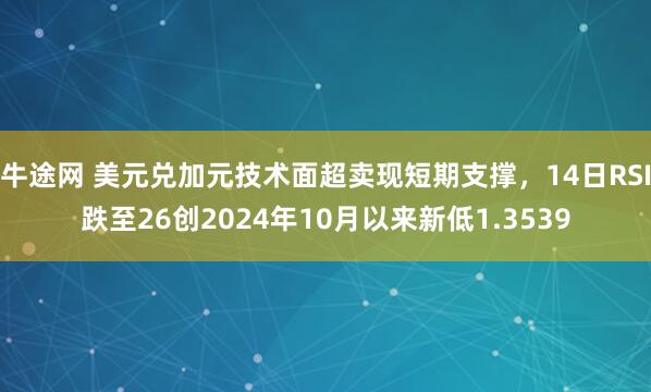 牛途网 美元兑加元技术面超卖现短期支撑，14日RSI跌至26创2024年10月以来新低1.3539